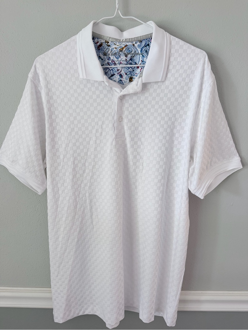 Robert Graham Mens Elias Checkerboard Jacquard Knit White Short Sleeve Small